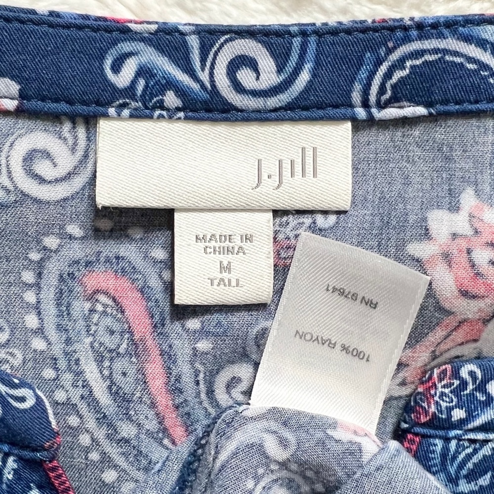 J. Jill Blue Paisley Print Long Sleeve Tunic Top Size Medium Tall - Picture 8 of 9